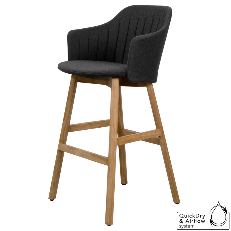 cane-line choice bar chair in Taupe, Polypropylene, Up to 98% Recycled chair, Teak base and Black, Cane-line Natté cushion