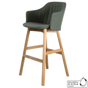 cane-line choice bar chair in Taupe, Polypropylene, Up to 98% Recycled chair, Teak base and Dark Green, Cane-line Link cushion