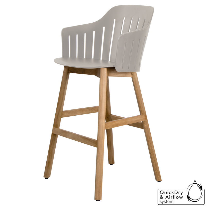 cane-line choice bar chair in Taupe, Polypropylene, Up to 98% Recycled chair, Teak base and without cushion