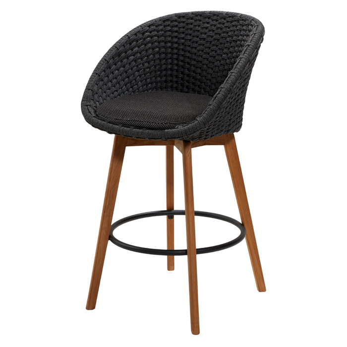 cane-line peacock bar chair in Dark Grey, Medium Flat Cane-line Soft Rope w/Teak chair with Dark Grey, Cane-line Focus cushion