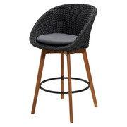 cane-line peacock bar chair in Dark Grey, Medium Flat Cane-line Soft Rope w/Teak chair with Grey, Cane-line Natté cushion