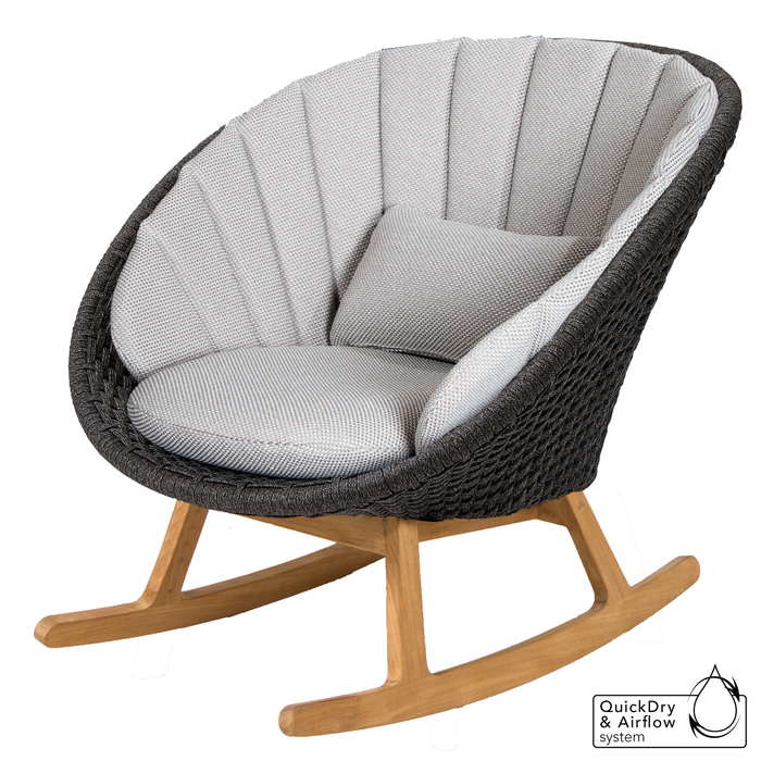 cane-line peacock rocking chair Dark Grey, Medium Flat Cane-line Soft Rope with Teak and Light Grey, Cane-line Focus cushion