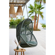 cane line hive chair Dusty green, small round tube Cane-line Weave with Taupe, string Cane-line Soft Rope and Light green, Cane-line Link cushion in a patio lifestyle