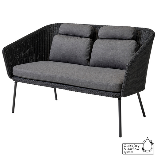 cane-line mega bench in Graphite, Small Round Cane-line Weave Incl. Grey Cane-line AirTouch