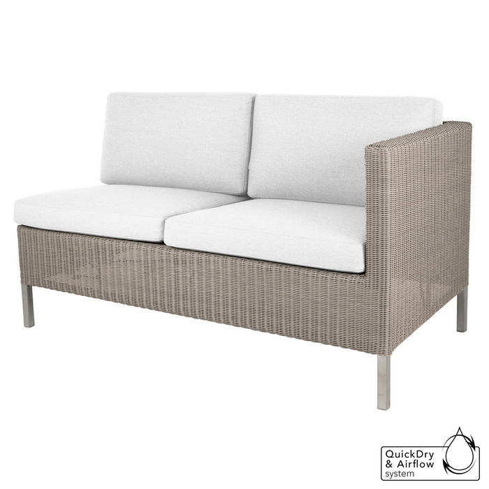 cane-line connect dining lounge 2 seater right module in Taupe, Large Round Cane-line Weave with White, Cane-line Natté