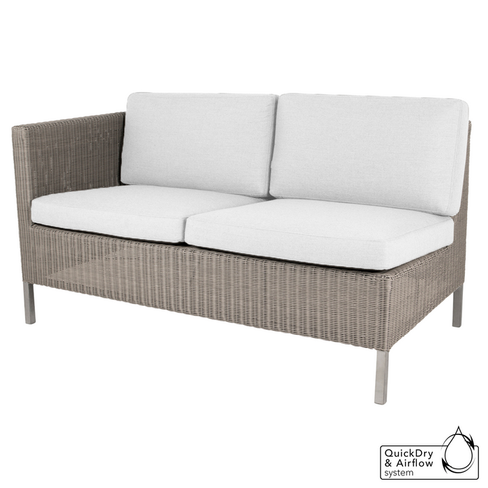 cane-line connect dining lounge 2 seater right module in Taupe, Large Round Cane-line Weave with White, Cane-line Natté