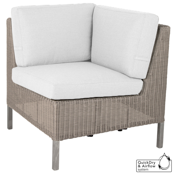 cane-line connect dining lounge corner module Taupe, Large Round Cane-line Weave with White, Cane-line Natté w/Seat & Back Cushion