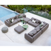 cane-line capture 2-seater sofa left module taupe, cane-line airtouch sofa in a patio with outdoor furniture lifestyle