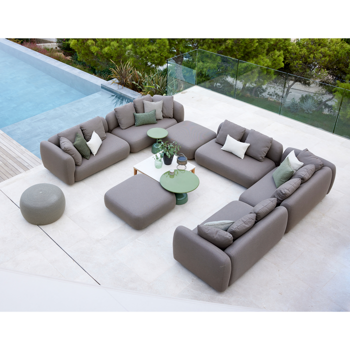 cane-line capture 2-seater sofa right module taupe, cane-line airtouch sofa in a patio with outdoor furniture lifestyle