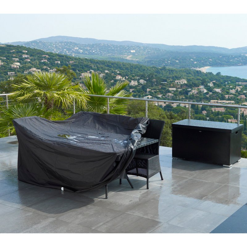 cane line Cover 10 Suitable for dining tables up to 62" incl. chairs black covering dining table and chairs lifestyle