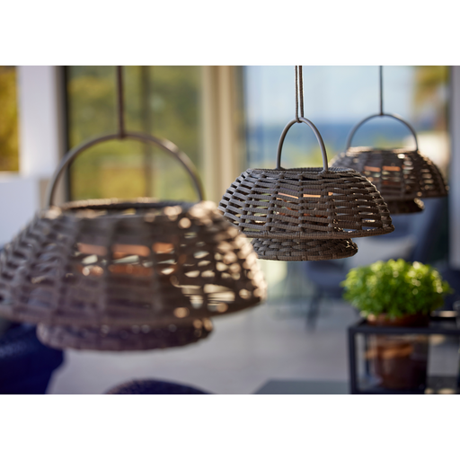 cane-line illusion lamp hanging illusion lamp with stand taupe soft rope without base in a patio lifestyle