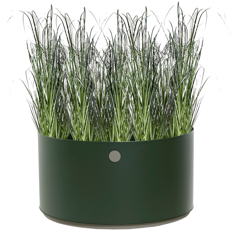 lifestyle image of cane-line grow planter large in Dark Green/Taupe, Aluminium with plant