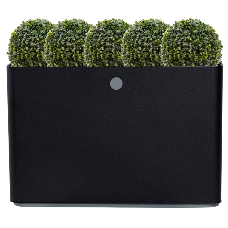 lifestyle image of cane-line grow planter rectangular in Lava Grey/Light Grey, Aluminium with plant