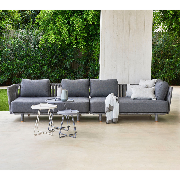 cane-line moments 2 seater sofa left module Grey, String Open Cane-line Soft Rope Incl. Grey Cane-line AirTouch cushion in a lounge with outdoor furniture and 2-seater sofa left module lifestyle