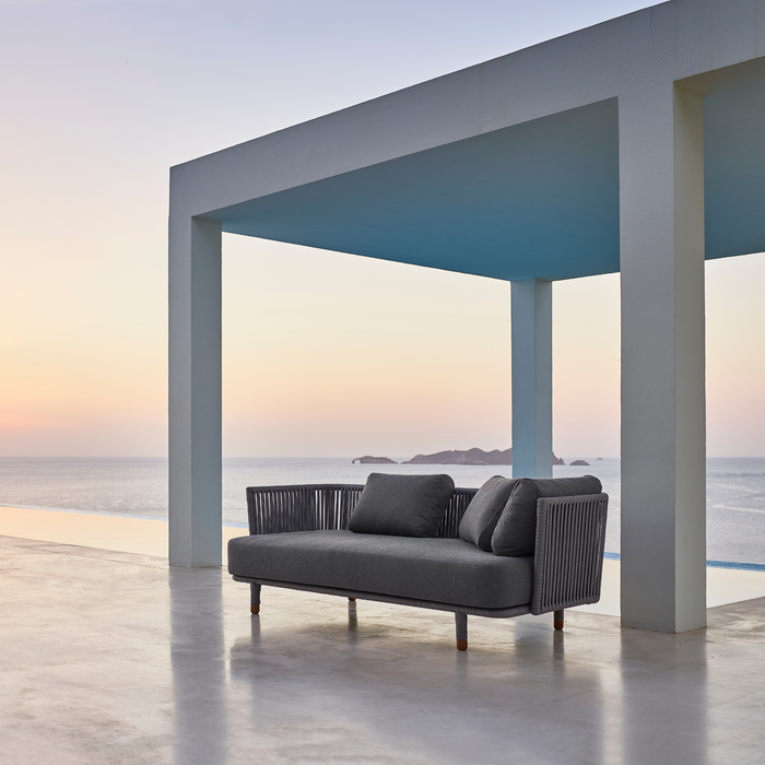 cane-line moments 3 seater sofa Grey, String Open Cane-line Soft Rope Incl. Grey Cane-line AirTouch in a patio with pool lifestyle