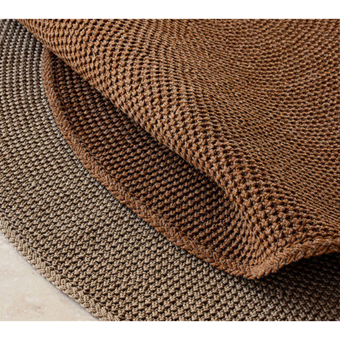 cane-line knit rug 78 dark sand soft rope and umber brown soft rope close up texture lifestyle