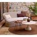 cane-line knit rug 78 umber brown soft rope in a patio with outdoor furniture lifestyle