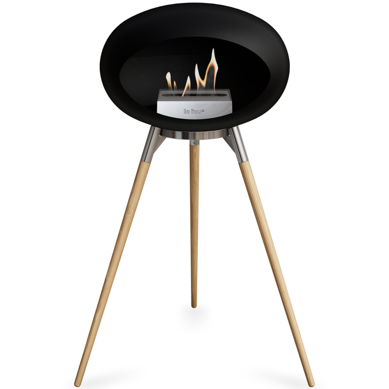 Le Feu Black Dome Bioethanol Fireplace ground high polished steel bowl, soaptreated legs and steel burner
