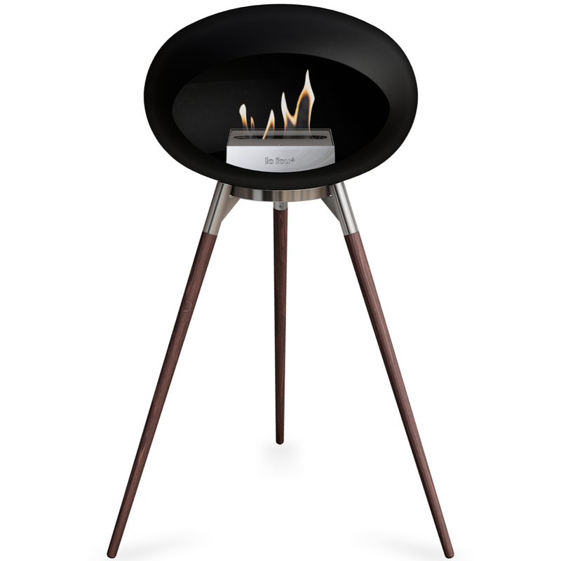 Le Feu Black Dome Bioethanol Fireplace ground high polished steel bowl, smoked legs and steel burner