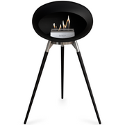 Le Feu Black Dome Bioethanol Fireplace ground high polished steel bowl, black legs and steel burner