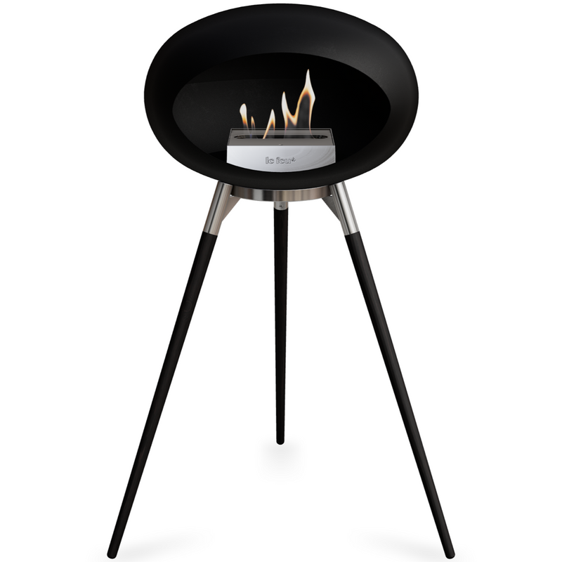 Le Feu Black Dome Bioethanol Fireplace ground high polished steel bowl, black legs and steel burner