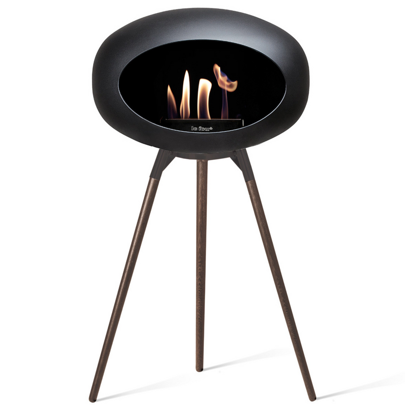 Le Feu Black Dome Bioethanol Fireplace ground high mocca bowl, smoked legs and black burner