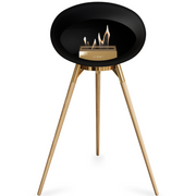 Le Feu Black Dome Bioethanol Fireplace ground high rose gold bowl, soaptreated legs and rose gold burner