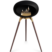 Le Feu Black Dome Bioethanol Fireplace ground high rose gold bowl, smoked legs and rose gold burner