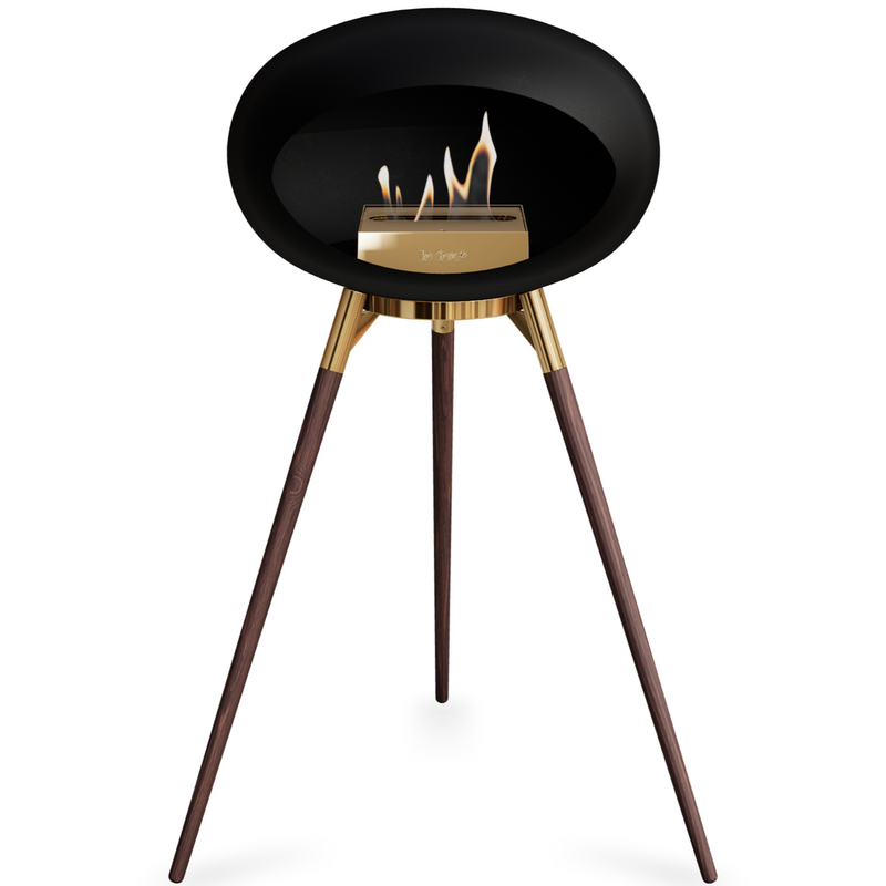 Le Feu Black Dome Bioethanol Fireplace ground high rose gold bowl, smoked legs and rose gold burner