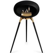 Le Feu Black Dome Bioethanol Fireplace ground high rose gold bowl, black legs and rose gold burner