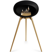 Le Feu Black Dome Bioethanol Fireplace ground high rose gold bowl, rose gold legs and rose gold burner