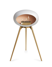 Le Feu White Dome Bioethanol Fireplace ground high rose gold bowl, rose gold legs and rose gold burner