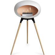 Le Feu White Dome Bioethanol Fireplace ground high black bowl, soaptreated legs and steel burner