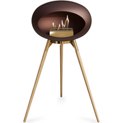 Le Feu Mocca Dome Bioethanol Fireplace ground high rose gold bowl, soaptreated legs and rose gold burner