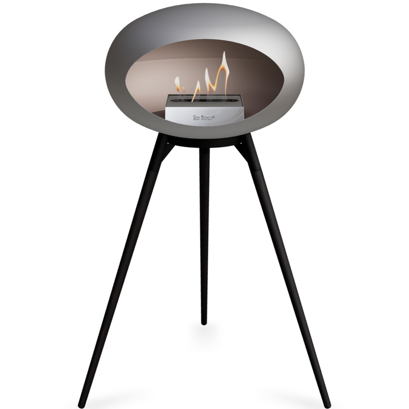 Le Feu Nickle Dome Bioethanol Fireplace ground high black bowl, black legs and steel burner