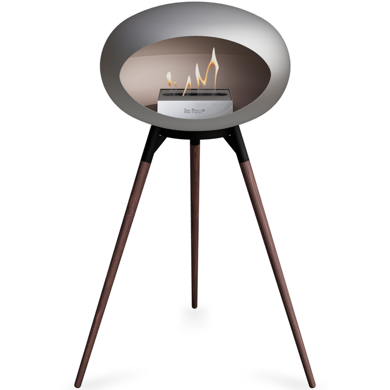 Le Feu Nickle Dome Bioethanol Fireplace ground high black bowl, smoked legs and steel burner