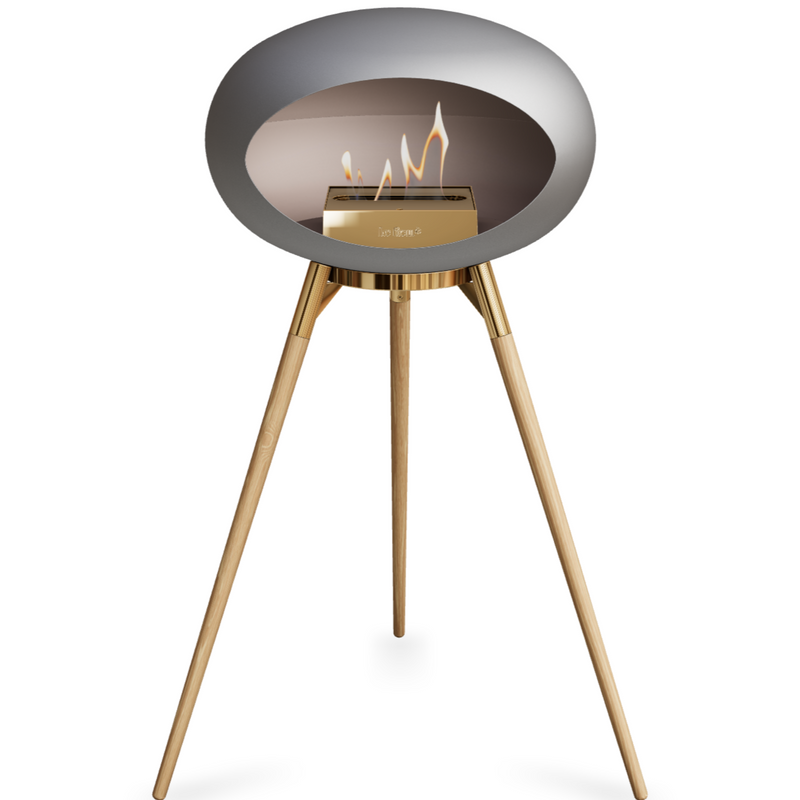Le Feu Nickle Dome Bioethanol Fireplace ground high rose gold bowl, soaptreated legs and rose gold burner