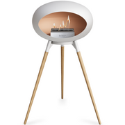 Le Feu White Dome Bioethanol Fireplace ground high white bowl, soaptreated legs and steel burner