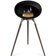 Le Feu Black Dome Bioethanol Fireplace ground high polished steel bowl, smoked legs and rose gold burner
