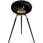 Le Feu Black Dome Bioethanol Fireplace ground high polished steel bowl, black legs and rose gold burner