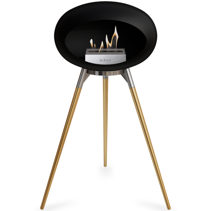 Le Feu Black Dome Bioethanol Fireplace ground high polished steel bowl, black legs and steel burner