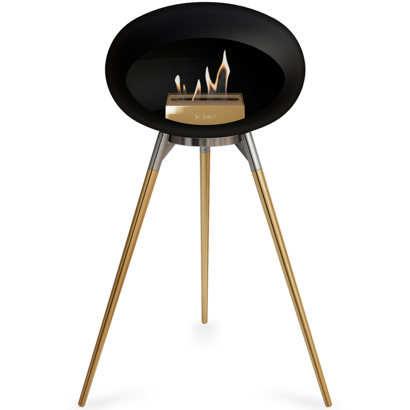 Le Feu Black Dome Bioethanol Fireplace ground high polished steel bowl, rose gold legs and rose gold burner