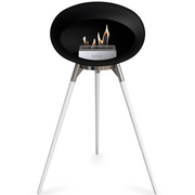 Le Feu Black Dome Bioethanol Fireplace ground high polished steel bowl, white legs and steel burner