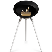 Le Feu Black Dome Bioethanol Fireplace ground high polished steel bowl, white legs and rose gold burner