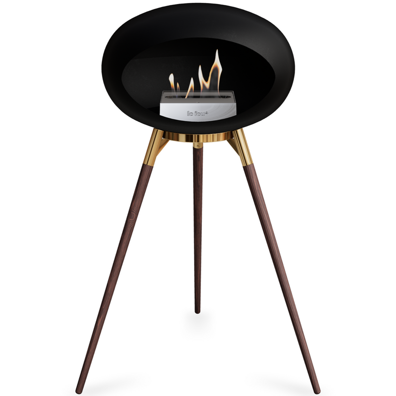 Le Feu Black Dome Bioethanol Fireplace ground high rose gold bowl, smoked legs and steel burner