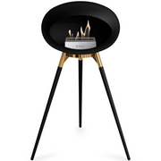 Le Feu Black Dome Bioethanol Fireplace ground high rose gold bowl, black legs and steel burner