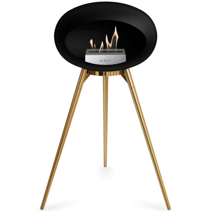 Le Feu Black Dome Bioethanol Fireplace ground high rose gold bowl, rose gold legs and steel burner