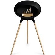 Le Feu Black Dome Bioethanol Fireplace ground high black bowl, soaptreated legs and rose gold burner