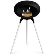 Le Feu Black Dome Bioethanol Fireplace ground high black bowl, white legs and rose gold burner