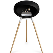 Le Feu Black Dome Bioethanol Fireplace ground high white bowl, soaptreated legs and steel burner